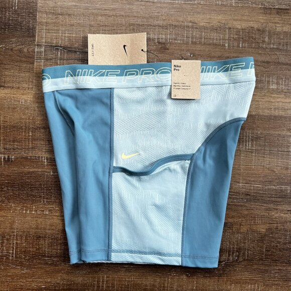 Nike Pro Shorts Training Medium Womens Dri Fit High Rise 3" Blue $40 - Picture 6 of 9